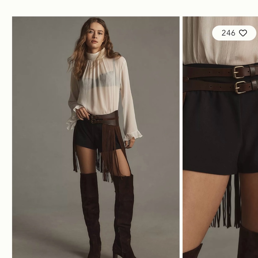 Brown fringe belt from Anthropologie